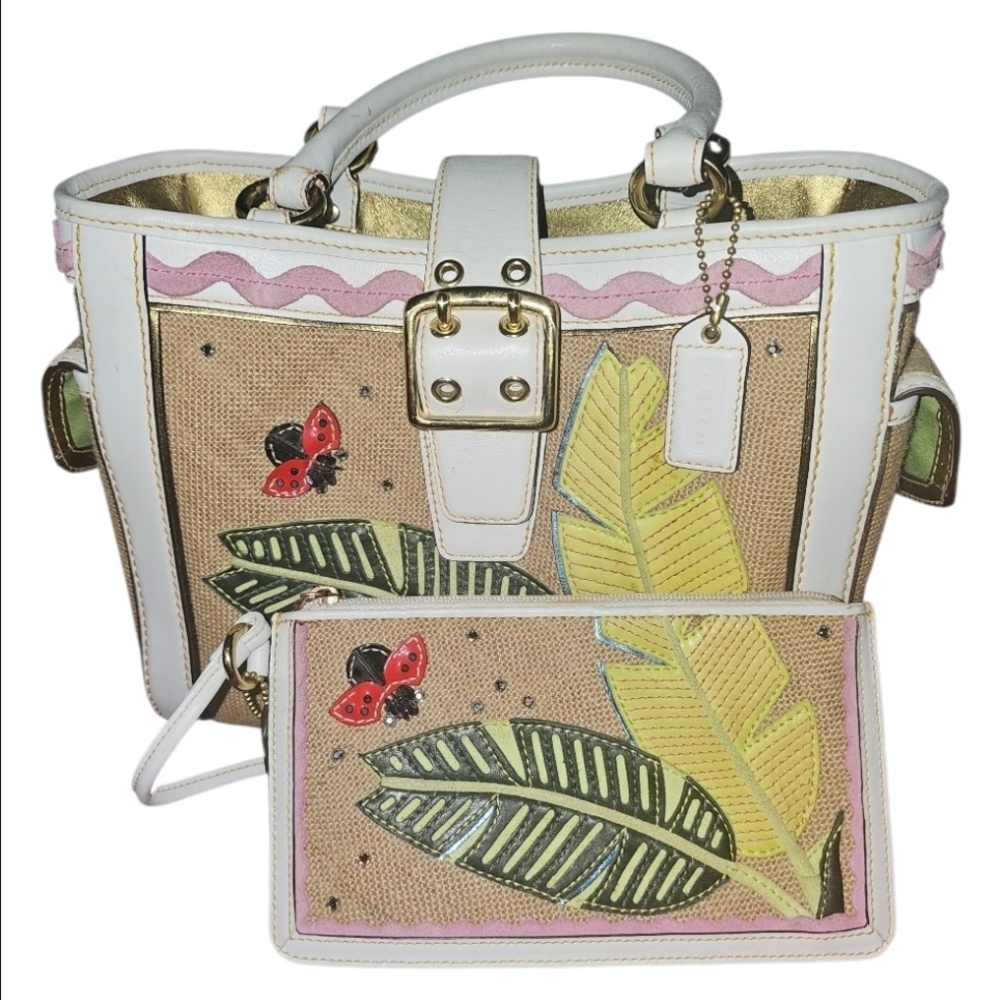 Coach Hampton Ladybug With Leaves Bag And Wristlet Set!